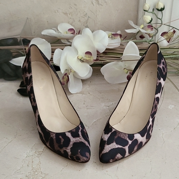 kate spade Shoes - Kate Spade New York Deb Leopard  Printed Satin Wedges Size 7